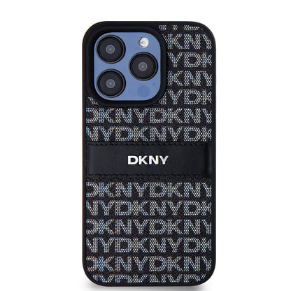 Apple iPhone 15 Pro Kılıf DKNY Orjinal Lisanslı 3D Yazılı Repeat Texture Pattern Kapak Siyah