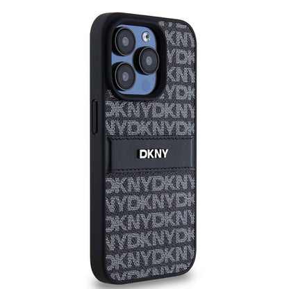 Apple iPhone 15 Pro Kılıf DKNY Orjinal Lisanslı 3D Yazılı Repeat Texture Pattern Kapak Siyah