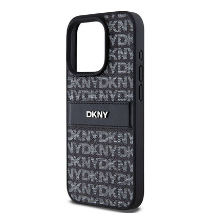 Apple iPhone 15 Pro Kılıf DKNY Orjinal Lisanslı 3D Yazılı Repeat Texture Pattern Kapak Siyah