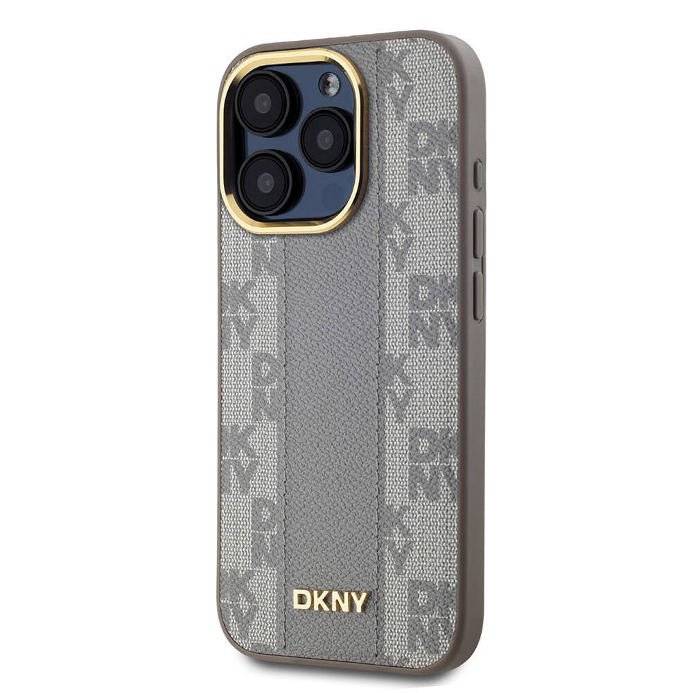 Apple iPhone 15 Pro Kılıf DKNY Orjinal Lisanslı M-safe Şarj Özellikli 3D Yazılı Checkered Pattern Kapak Siyah