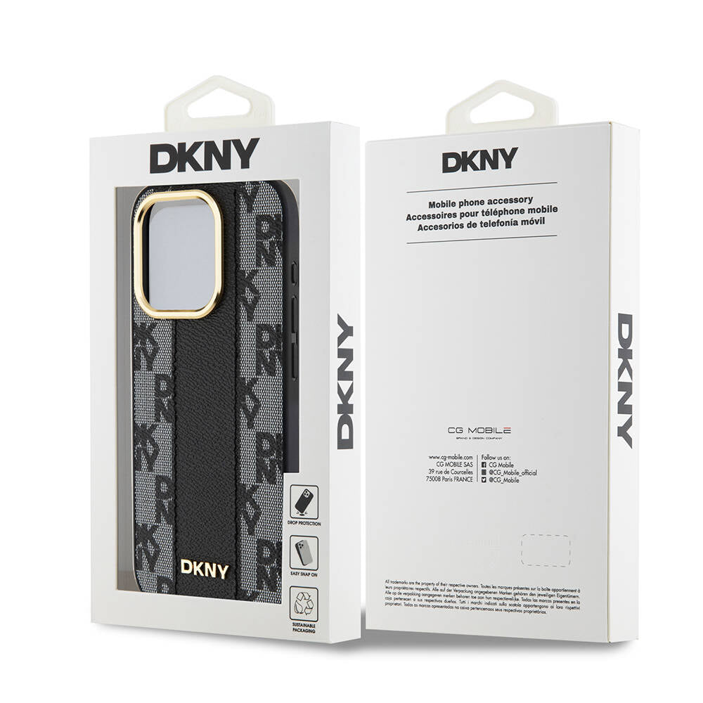 Apple iPhone 15 Pro Kılıf DKNY Orjinal Lisanslı M-safe Şarj Özellikli 3D Yazılı Checkered Pattern Kapak Siyah