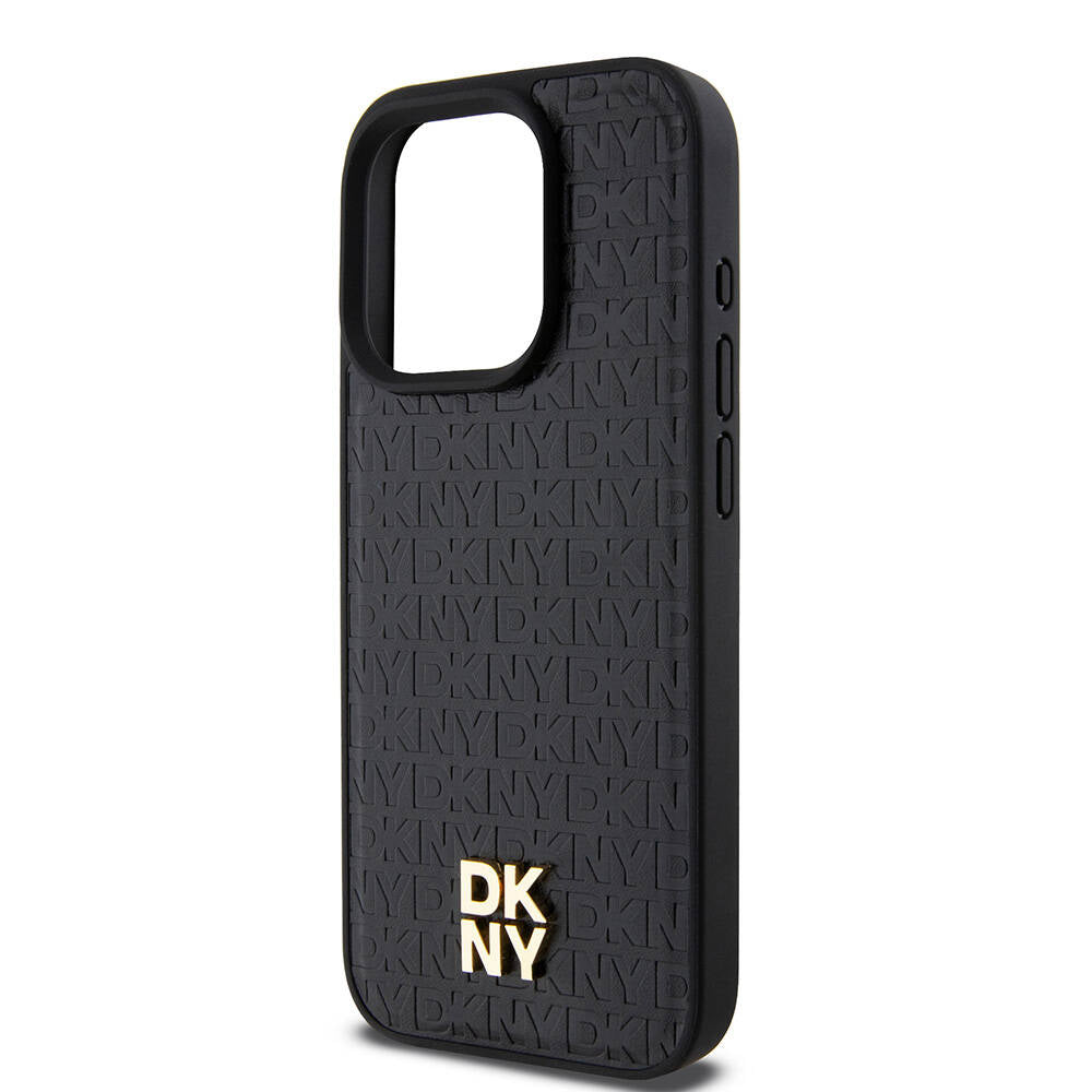 Apple iPhone 15 Pro Kılıf DKNY Orjinal Lisanslı M-safe Şarj Özellikli 3D Yazılı Repeat Pattern Kapak Siyah