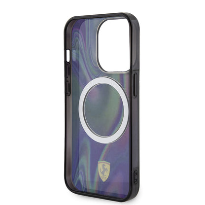 Apple iPhone 15 Pro Kılıf Ferrari Orjinal Lisanslı M-safe Şarj Özellikli Transparan Renk Geçişli Iridescent Kapak Siyah