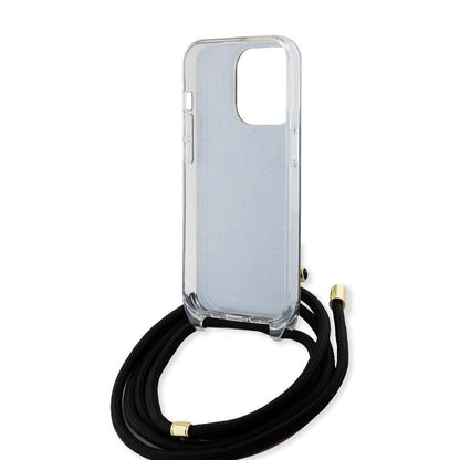 Apple iPhone 15 Pro Kılıf Guess Orjinal Lisanslı Çapraz Kordon 4G Desenli Kapak Siyah