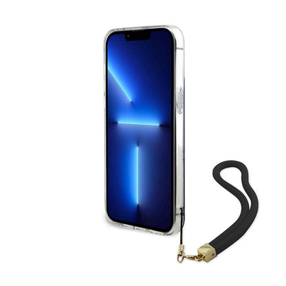 Apple iPhone 15 Pro Kılıf Guess Orjinal Lisanslı Desenli Yazı Logolu Askı İpli Holografik Glitter Peony Kapak Pembe