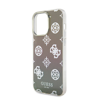 Apple iPhone 15 Pro Kılıf Guess Orjinal Lisanslı Desenli Yazı Logolu Askı İpli Holografik Glitter Peony Kapak Mor