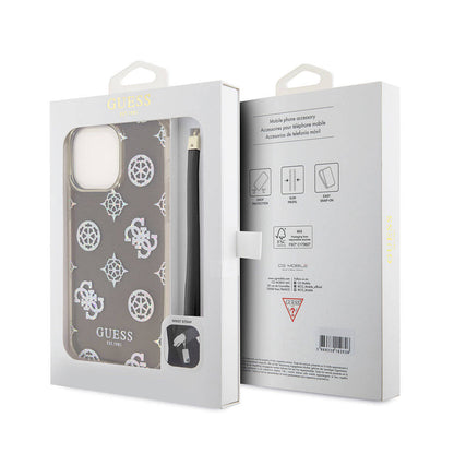 Apple iPhone 15 Pro Kılıf Guess Orjinal Lisanslı Desenli Yazı Logolu Askı İpli Holografik Glitter Peony Kapak Mor