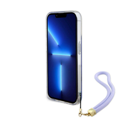 Apple iPhone 15 Pro Kılıf Guess Orjinal Lisanslı Desenli Yazı Logolu Askı İpli Holografik Glitter Peony Kapak Pembe