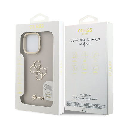 Apple iPhone 15 Pro Kılıf Guess Orjinal Lisanslı Grained Yazı Logolu Kamera Standlı Kapak Pembe