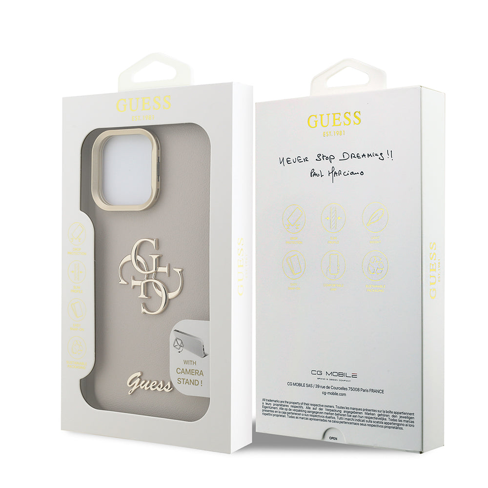 Apple iPhone 15 Pro Kılıf Guess Orjinal Lisanslı Grained Yazı Logolu Kamera Standlı Kapak Siyah