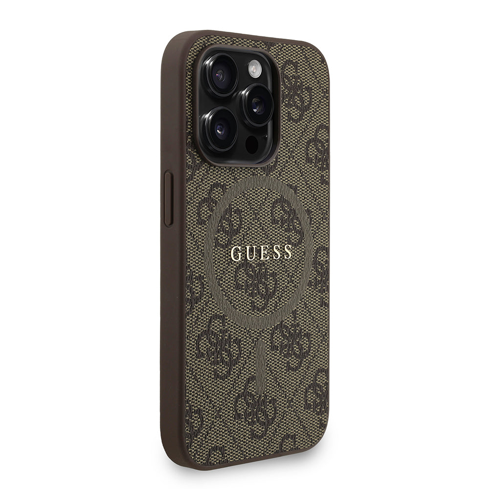 Apple iPhone 15 Pro Kılıf Guess Orjinal Lisanslı M-safe Şarj Özellikli PU Deri Bilek Askı İpli Yazı Logolu Kapak Siyah