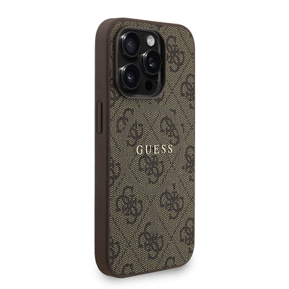 Apple iPhone 15 Pro Kılıf Guess Orjinal Lisanslı M-safe Şarj Özellikli PU Deri Bilek Askı İpli Yazı Logolu Kapak Siyah