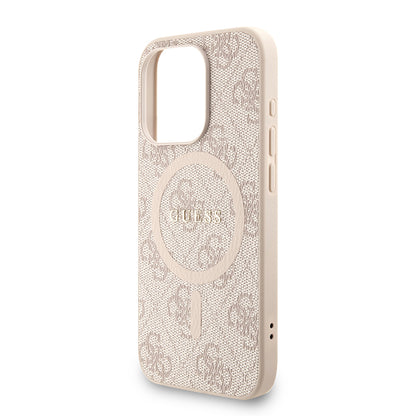 Apple iPhone 15 Pro Kılıf Guess Orjinal Lisanslı M-safe Şarj Özellikli PU Deri Bilek Askı İpli Yazı Logolu Kapak Kahverengi