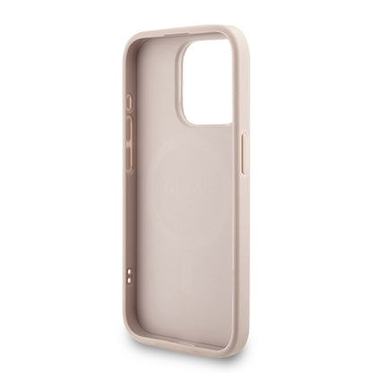 Apple iPhone 15 Pro Kılıf Guess Orjinal Lisanslı M-safe Şarj Özellikli PU Deri Bilek Askı İpli Yazı Logolu Kapak Kahverengi