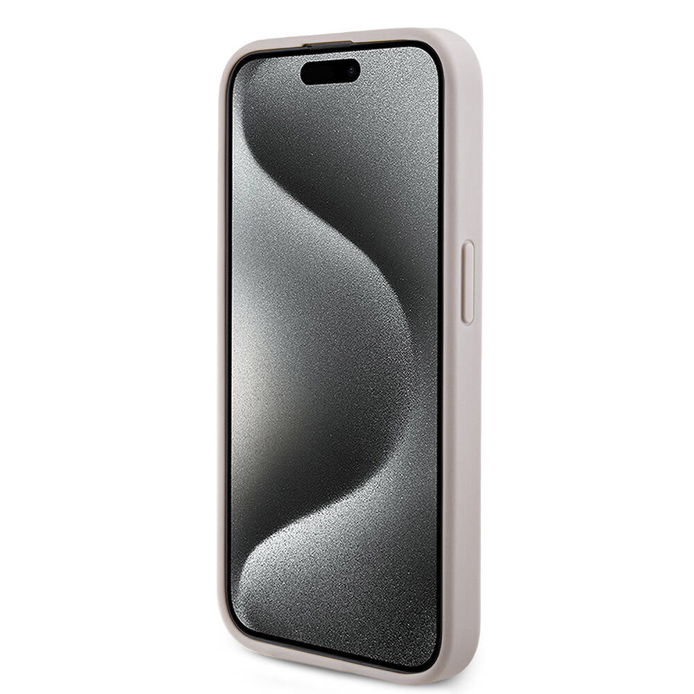 Apple iPhone 15 Pro Kılıf Guess Orjinal Lisanslı M-safe Şarj Özellikli PU Halkalı 4G Desenli Yazı Logolu Kapak Siyah