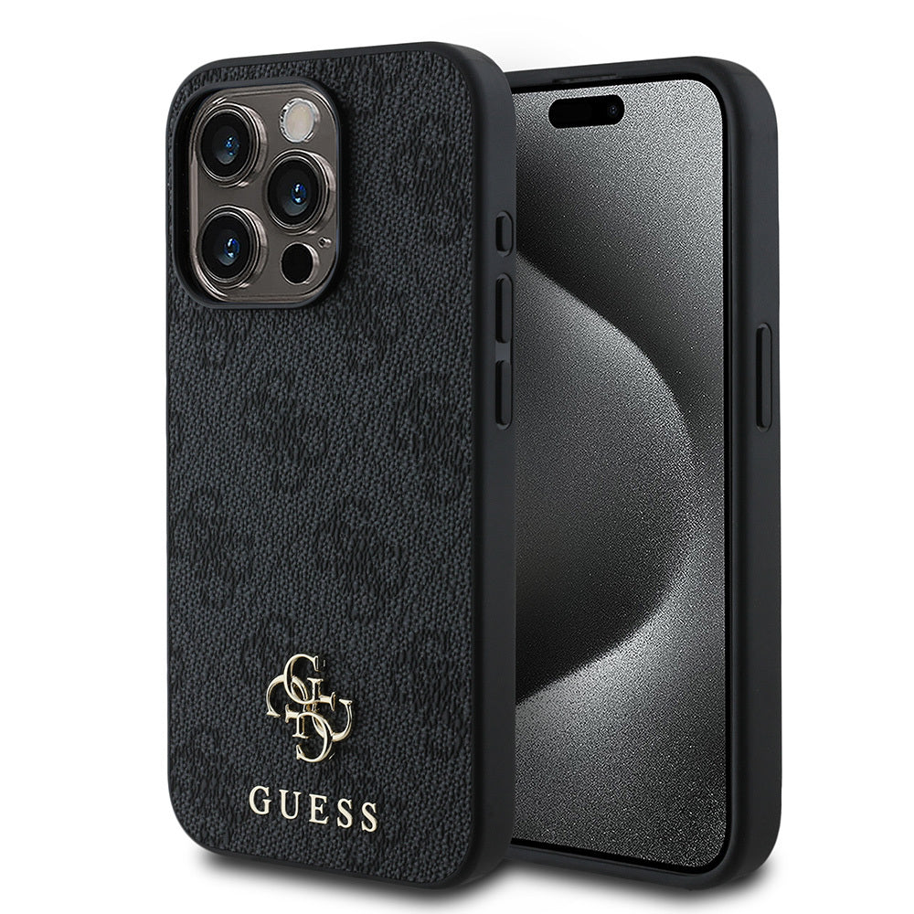 Apple iPhone 15 Pro Kılıf Guess Orjinal Lisanslı M-safe Şarj Özellikli Small 4G Classic Kapak Siyah