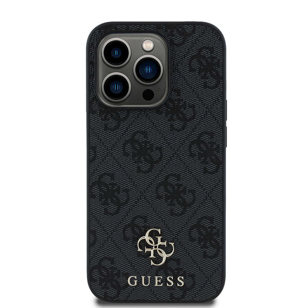 Apple iPhone 15 Pro Kılıf Guess Orjinal Lisanslı M-safe Şarj Özellikli Small 4G Classic Kapak Siyah