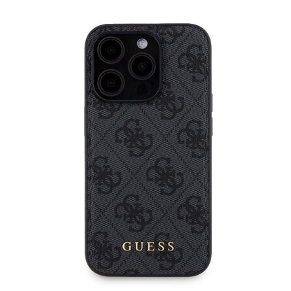 Apple iPhone 15 Pro Kılıf Guess Orjinal Lisanslı M-safe Şarj Özellikli Yazı Logolu 4G Desenli Kapak + Powerbank 5000mAh 2in1 Set Siyah