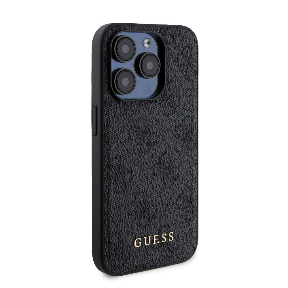 Apple iPhone 15 Pro Kılıf Guess Orjinal Lisanslı M-safe Şarj Özellikli Yazı Logolu 4G Desenli Kapak + Powerbank 5000mAh 2in1 Set Siyah