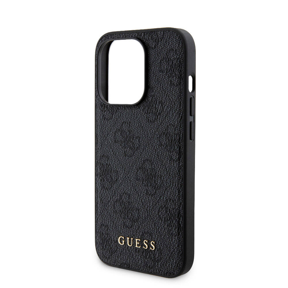 Apple iPhone 15 Pro Kılıf Guess Orjinal Lisanslı M-safe Şarj Özellikli Yazı Logolu 4G Desenli Kapak + Powerbank 5000mAh 2in1 Set Siyah