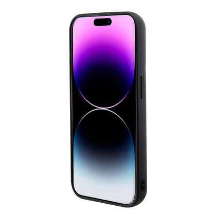 Apple iPhone 15 Pro Kılıf Guess Orjinal Lisanslı PU Deri Metal Yazı Logolu Kapitone Kapak Açık Mor