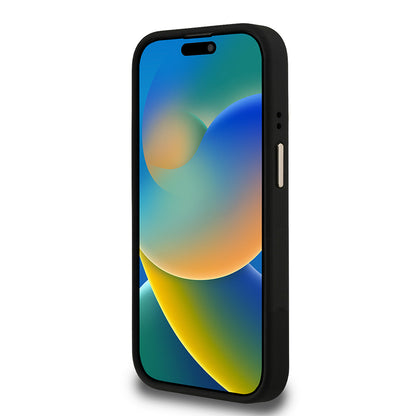 Apple iPhone 15 Pro Kılıf Guess Orjinal Lisanslı PU Deri Taşlı Üçgen Logo 4G Desenli Kamera Standlı Kapak Pembe