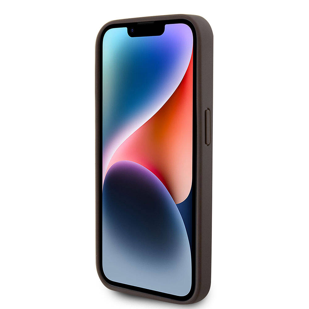 Apple iPhone 15 Pro Kılıf Guess Orjinal Lisanslı PU Deri Taşlı Üçgen Logo 4G Desenli Strass Kapak Pembe