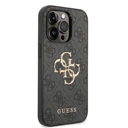 Apple iPhone 15 Pro Kılıf Guess Orjinal Lisanslı PU Deri Yazı ve 4G Metal Logolu Desenli Kapak