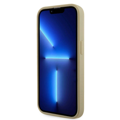 Apple iPhone 15 Pro Kılıf Guess Orjinal Lisanslı Taşlı Arka Yüzey Üçgen Logolu Kapak Gold