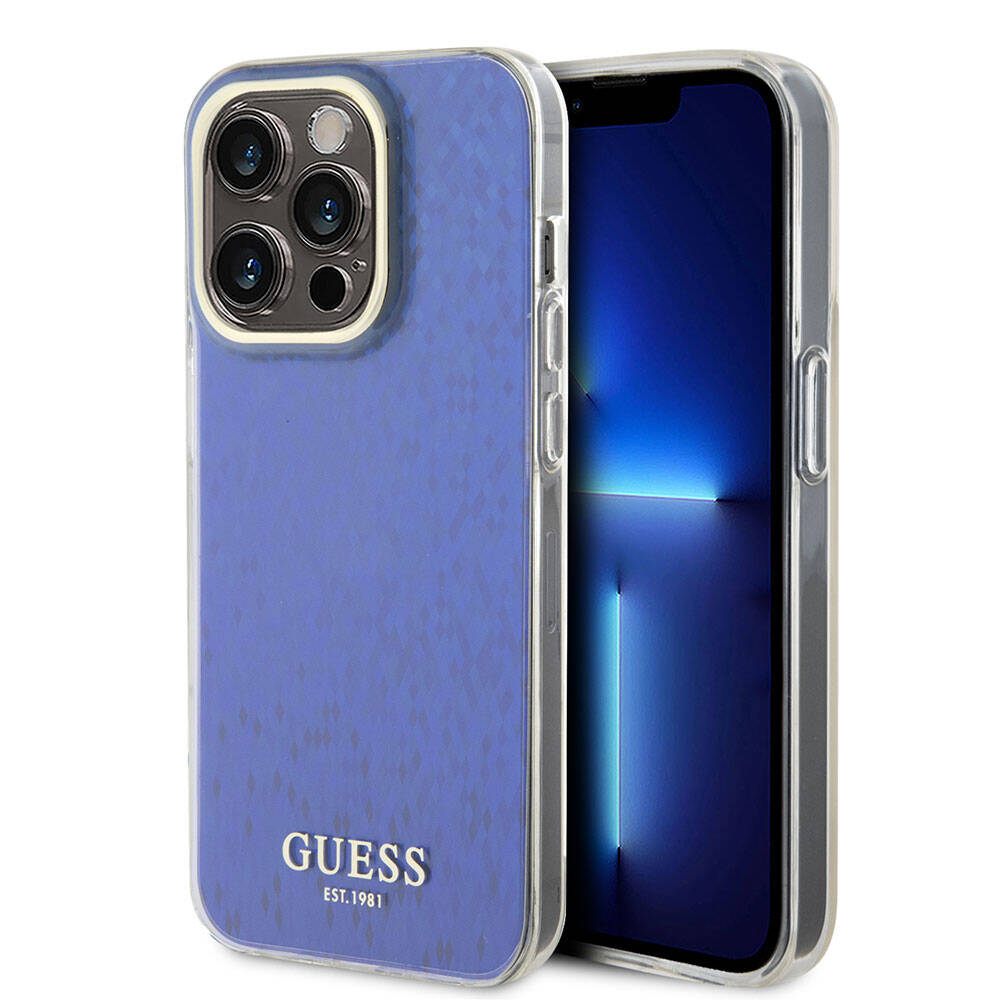 Apple iPhone 15 Pro Kılıf Guess Orjinal Lisanslı Yazı Logolu Mirror Disco Kapak Mor
