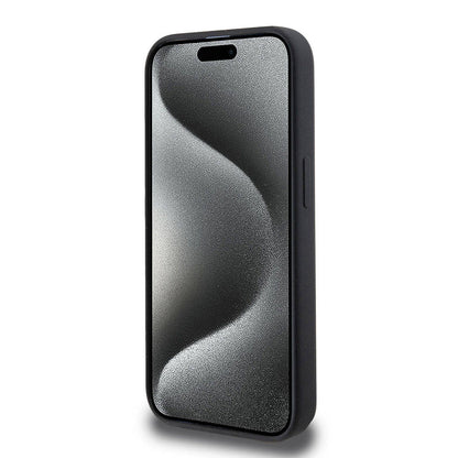 Apple iPhone 15 Pro Kılıf Hello Kitty Orjinal Lisanslı M-safe Şarj Özellikli Kitty Head Deri Kapak Siyah