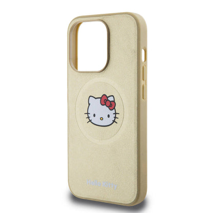 Apple iPhone 15 Pro Kılıf Hello Kitty Orjinal Lisanslı M-safe Şarj Özellikli Kitty Head Deri Kapak Siyah