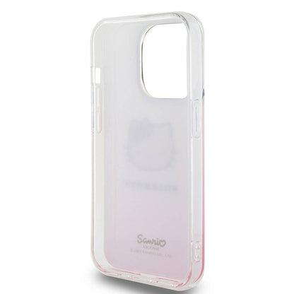 Apple iPhone 15 Pro Kılıf Hello Kitty Orjinal Lisanslı Yazı ve İkonik Logolu Elektroplating Kaplama Gradyan Kapak Mor