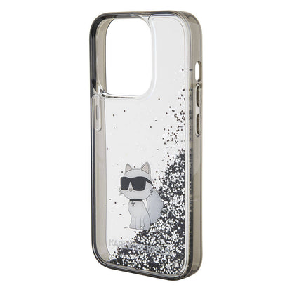 Apple iPhone 15 Pro Kılıf Karl Lagerfeld Choupette Sıvılı Glitter Orjinal Lisanslı Kapak Renksiz