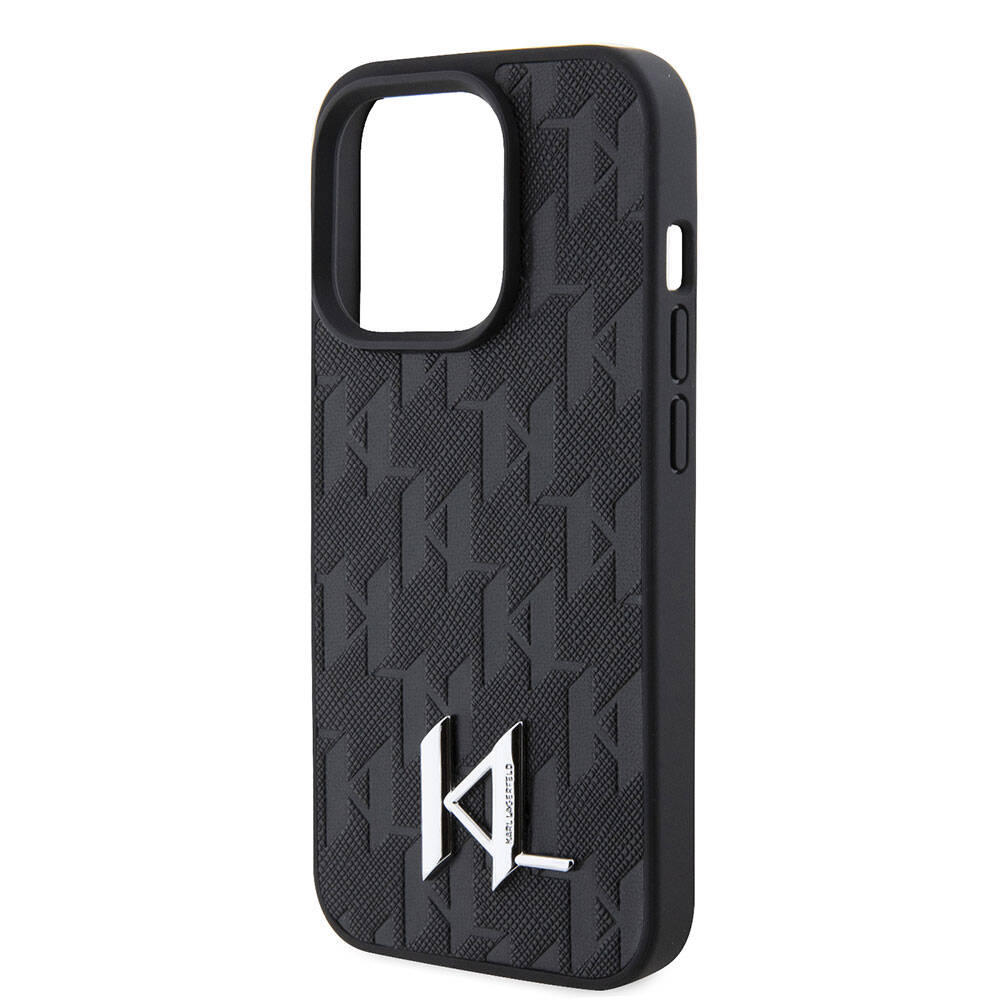 Apple iPhone 15 Pro Kılıf Karl Lagerfeld Hot Stamp K&L Metal Logo Orjinal Lisanslı Kapak Siyah