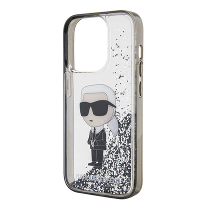 Apple iPhone 15 Pro Kılıf Karl Lagerfeld İkonik Sıvılı Glitter Orjinal Lisanslı Kapak Renksiz