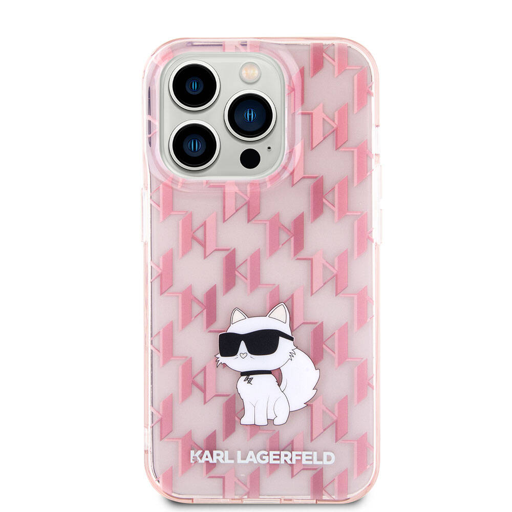 Apple iPhone 15 Pro Kılıf Karl Lagerfeld IML C Monogram Orjinal Lisanslı Kapak Pembe