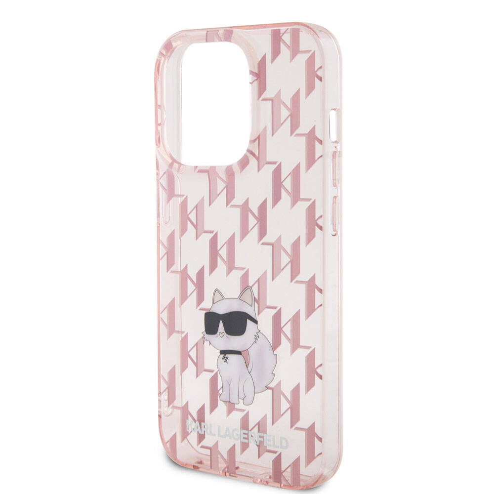 Apple iPhone 15 Pro Kılıf Karl Lagerfeld IML C Monogram Orjinal Lisanslı Kapak Pembe