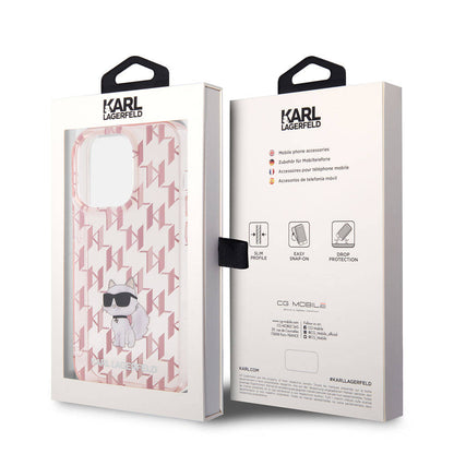 Apple iPhone 15 Pro Kılıf Karl Lagerfeld IML C Monogram Orjinal Lisanslı Kapak Pembe