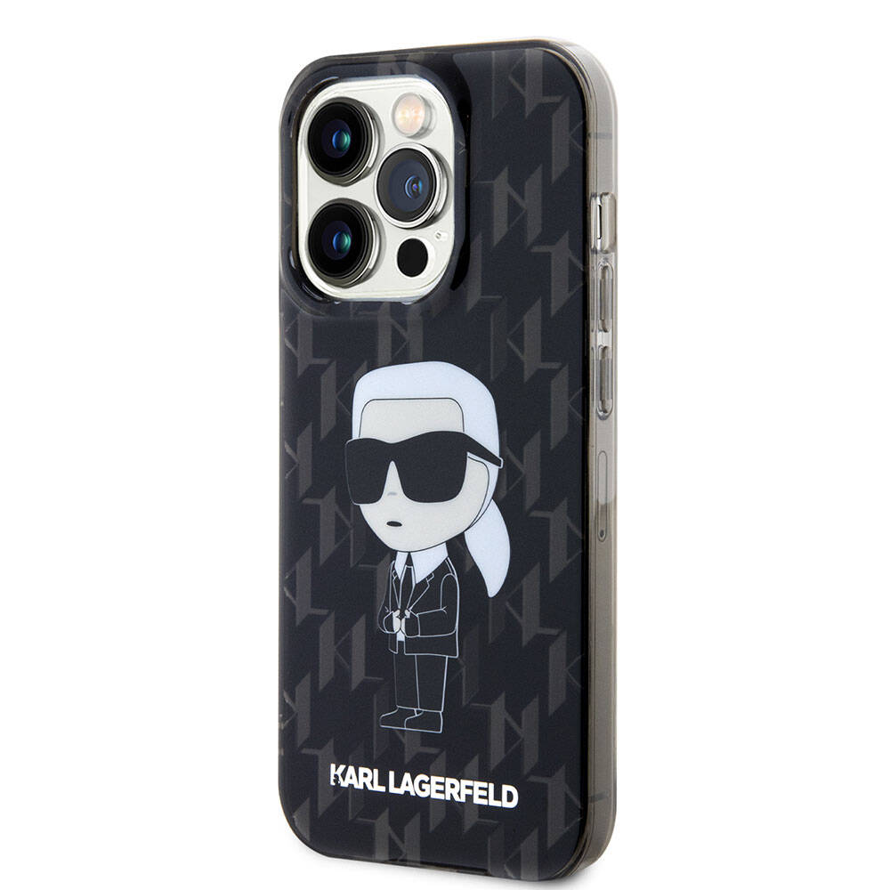 Apple iPhone 15 Pro Kılıf Karl Lagerfeld IML İkonik Monogram Orjinal Lisanslı Kapak Siyah