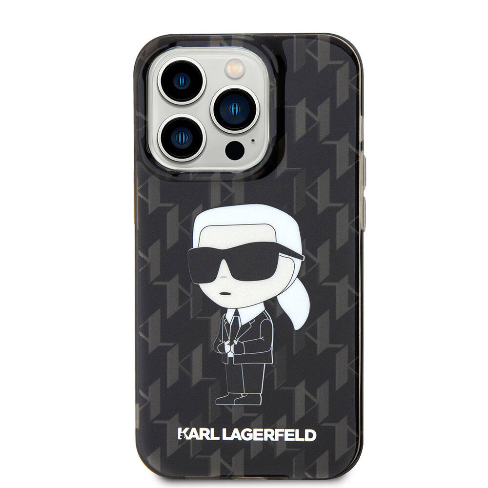 Apple iPhone 15 Pro Kılıf Karl Lagerfeld IML İkonik Monogram Orjinal Lisanslı Kapak Siyah