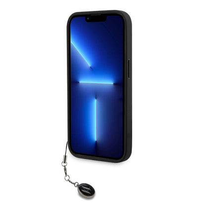 Apple iPhone 15 Pro Kılıf Karl Lagerfeld Orjinal Lisanslı Anahtarlıklı Taşlı KL Yazılı Saffiano Rhinestones Kapak Siyah