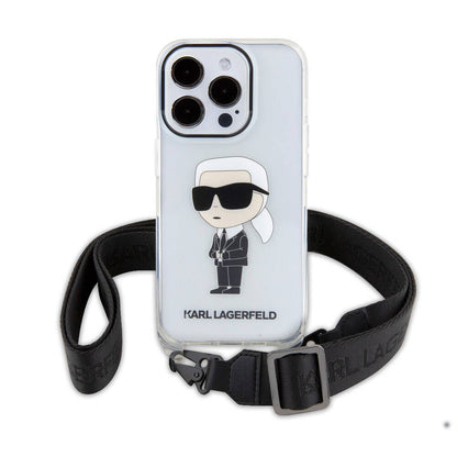 Apple iPhone 15 Pro Kılıf Karl Lagerfeld Orjinal Lisanslı Boyun Askılı Karl İkonik Crossbody Kapak Renksiz