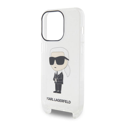 Apple iPhone 15 Pro Kılıf Karl Lagerfeld Orjinal Lisanslı Boyun Askılı Karl İkonik Crossbody Kapak Renksiz
