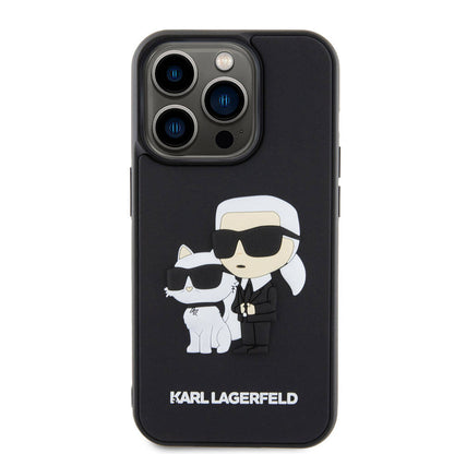 Apple iPhone 15 Pro Kılıf Karl Lagerfeld Silikon 3D K&C Logo Orjinal Lisanslı Kapak Siyah