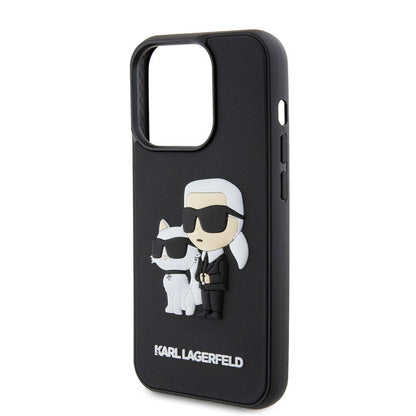 Apple iPhone 15 Pro Kılıf Karl Lagerfeld Silikon 3D K&C Logo Orjinal Lisanslı Kapak Siyah