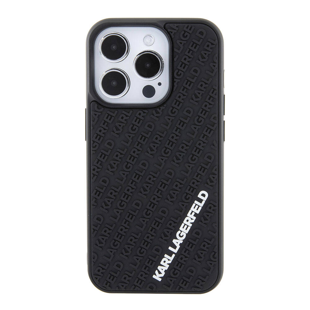 Apple iPhone 15 Pro Kılıf Karl Lagerfeld Silikon 3D Multi Logo Orjinal Lisanslı Kapak Siyah