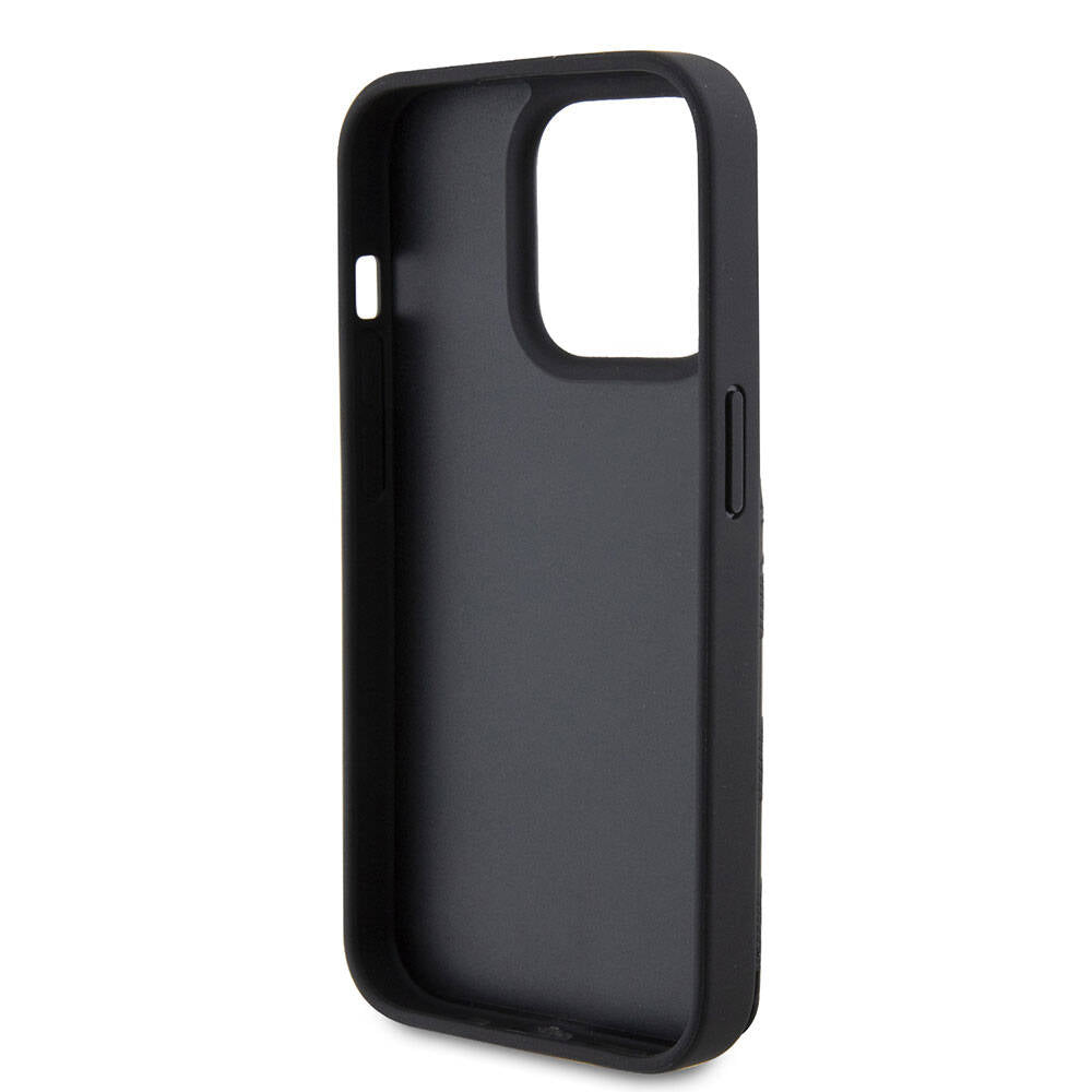 Apple iPhone 15 Pro Kılıf Karl Lagerfeld Standlı Kartlıklı Saffiano Monogram Metal Logo Orjinal Lisanslı Kapak Siyah