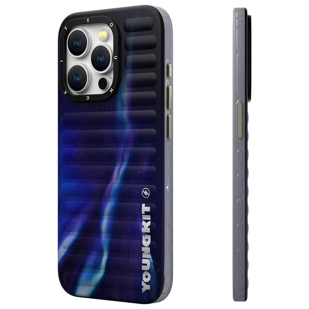 Apple iPhone 15 Pro Kılıf Kuzey Işıkları Desenli Youngkit Aurora Serisi Kapak Mor