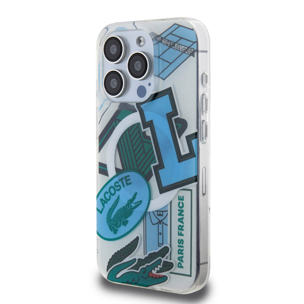 Apple iPhone 15 Pro Kılıf Lacoste Orjinal Lisanslı M-safe Şarj Özellikli Çift Katmanlı Yamalar Desenli Kapak Yeşil